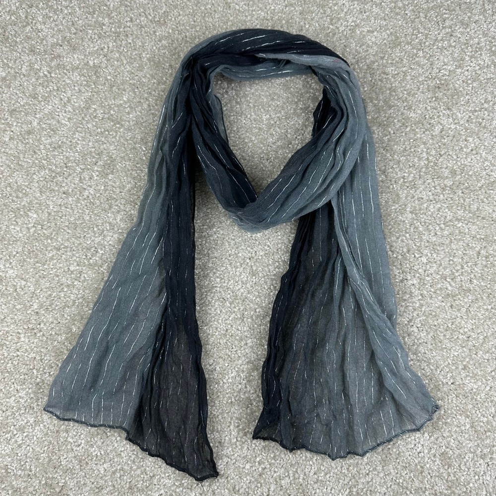 Y2k Festival Ombre Metallic Stripe Scarf Black Grey Silver Shimmer Sheer Wrap